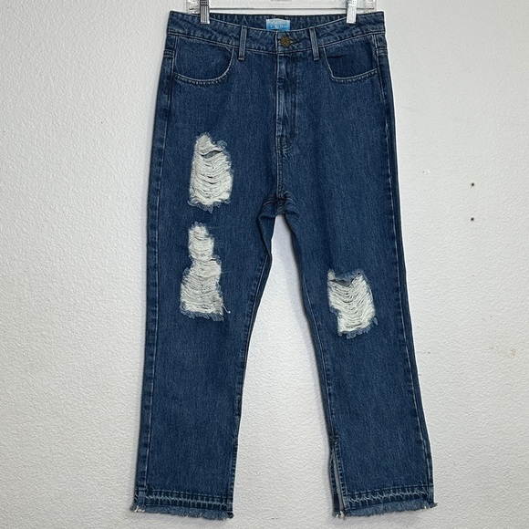 Show Me Your MuMu Brooklyn High Waist Sapphire Wash Womens Size 30 Distressed - Picture 2 of 13